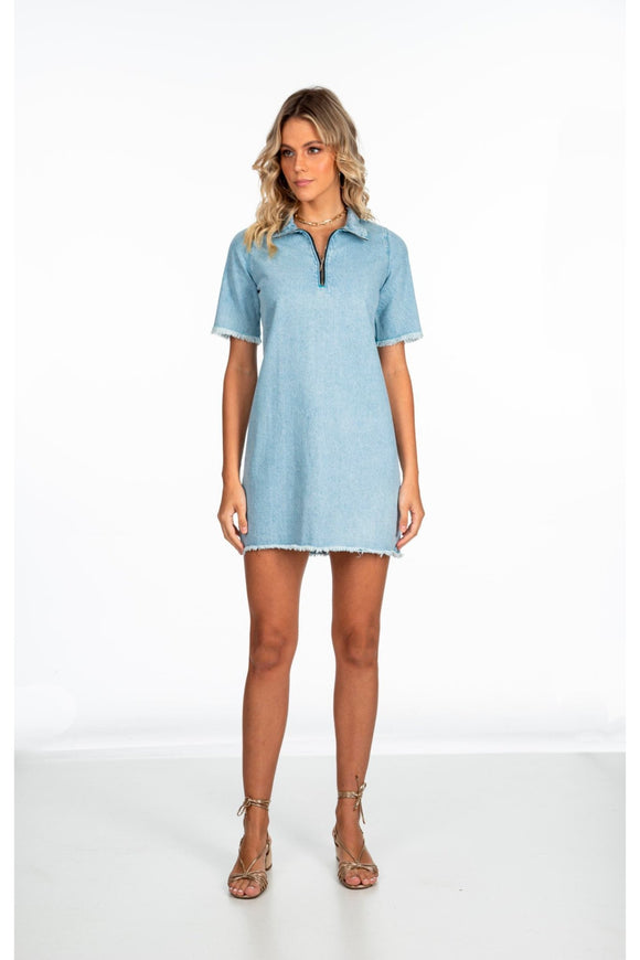 VESTIDO JEANS MANGA CURTA ZÍPER LIGHT BL - M.Officer