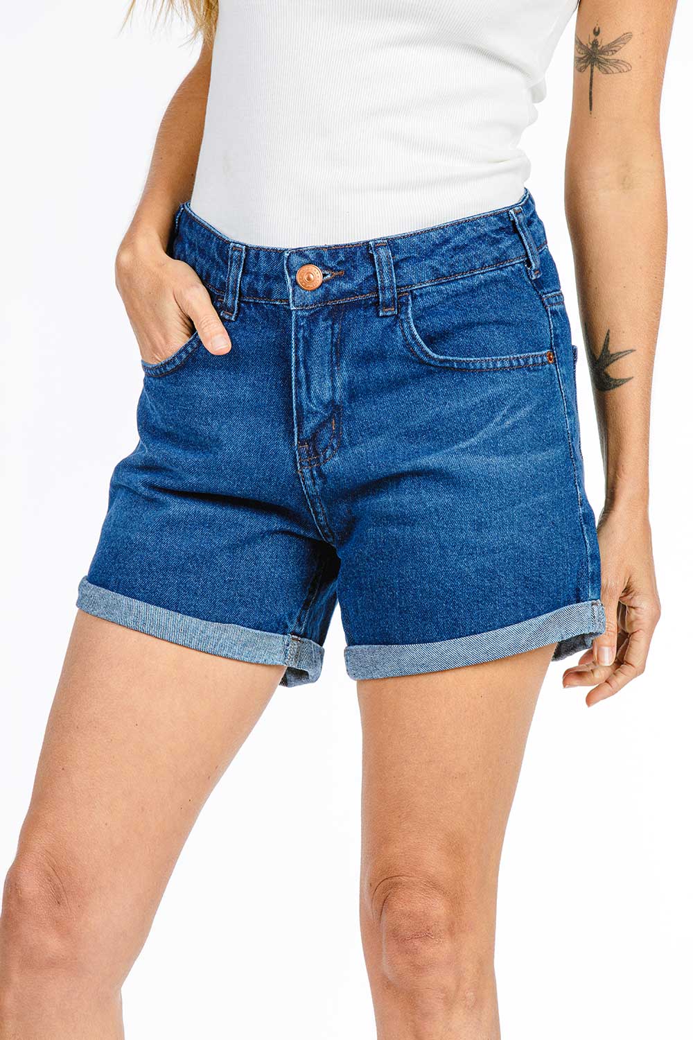 SHORTS JEANS C3 BLUE WAHS BARRA DOBRADA