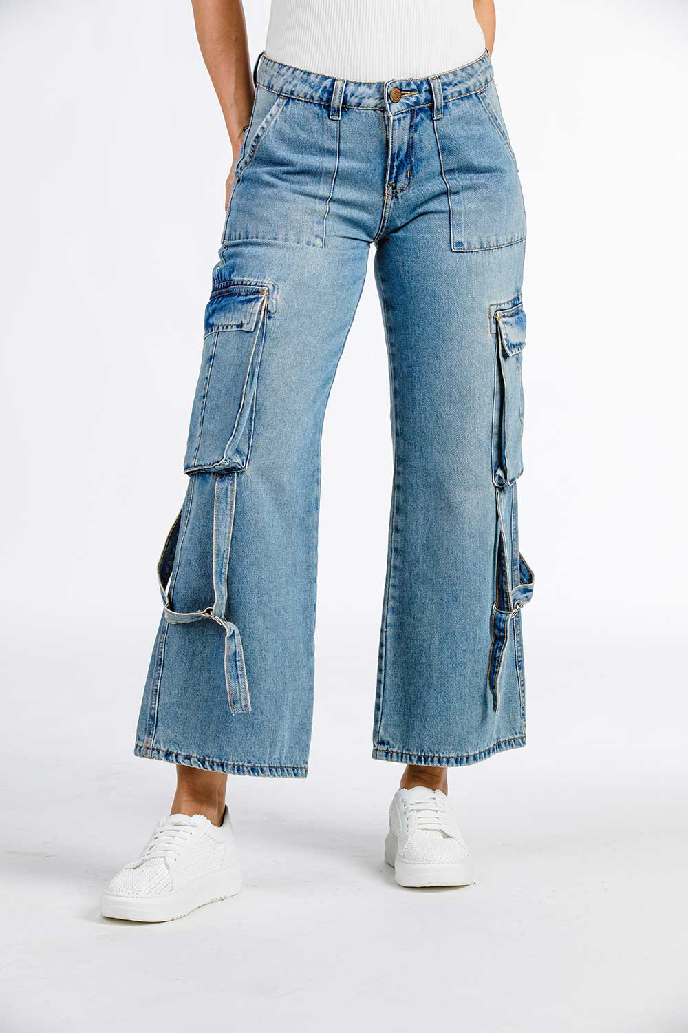 CALÇA JEANS BOOT CUT CARGO C4 DARK BLUE