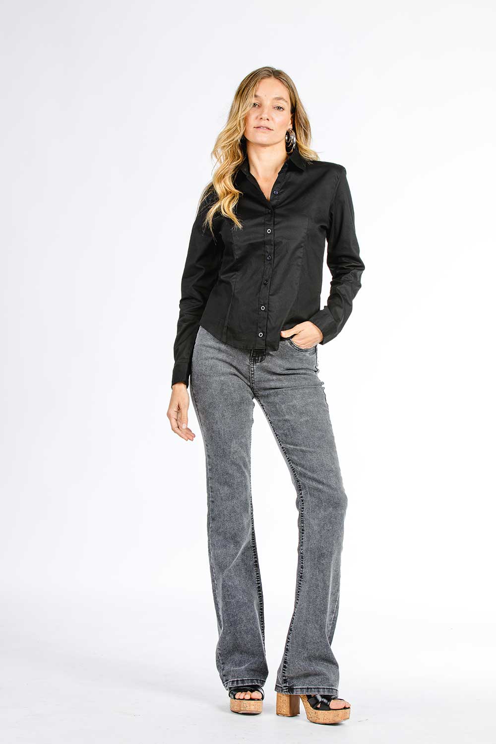 CALÇA JEANS BOOT CUT C4 BLACK DENIN