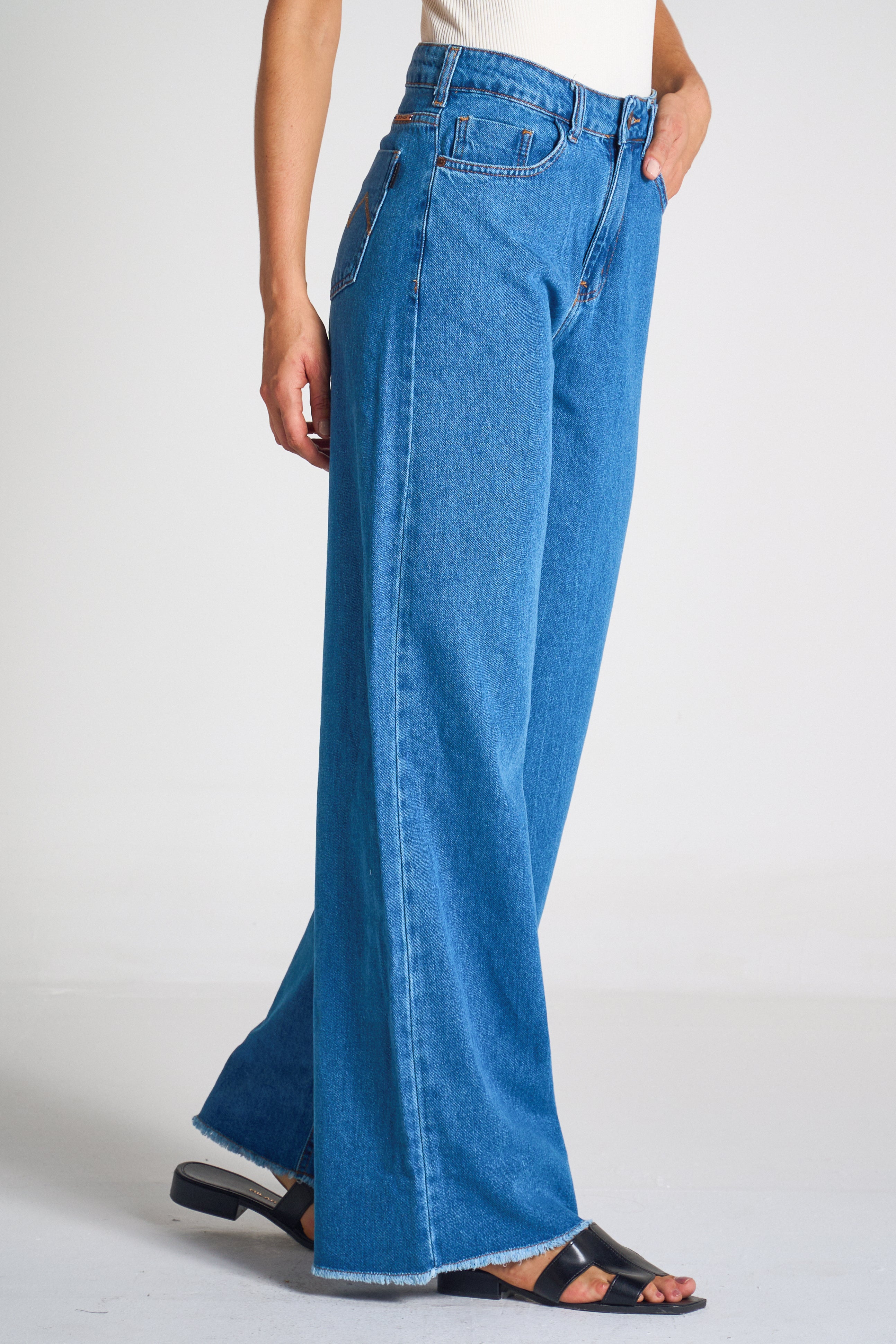 CALÇA JEANS WIDE LEG C4 BLUE WASH