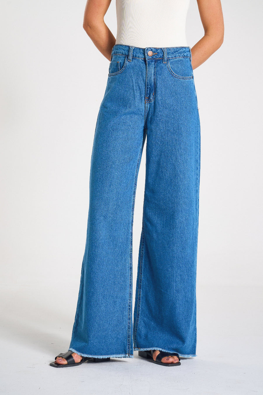 CALÇA JEANS WIDE LEG C4 BLUE WASH