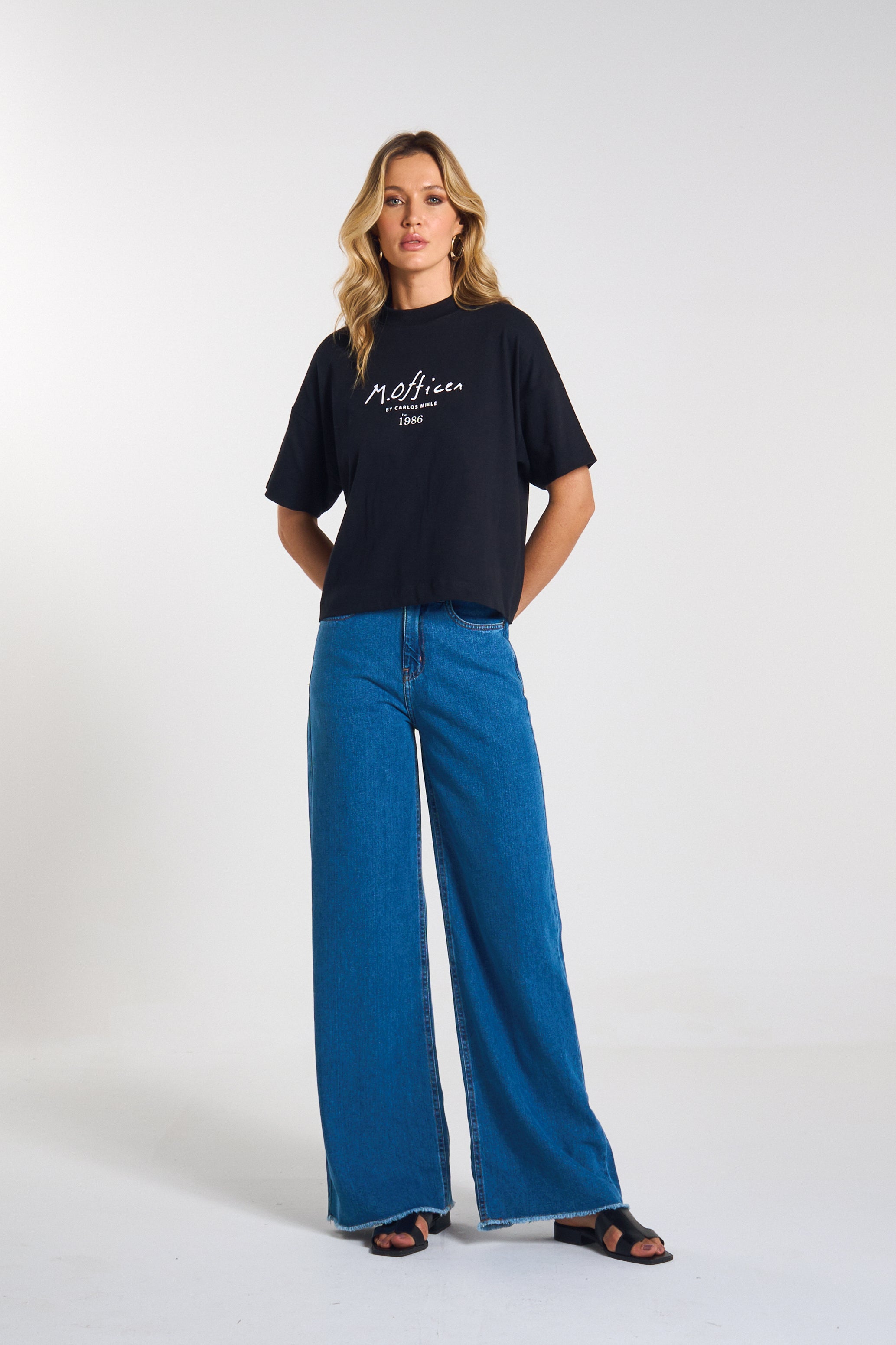 CALÇA JEANS WIDE LEG C4 BLUE WASH