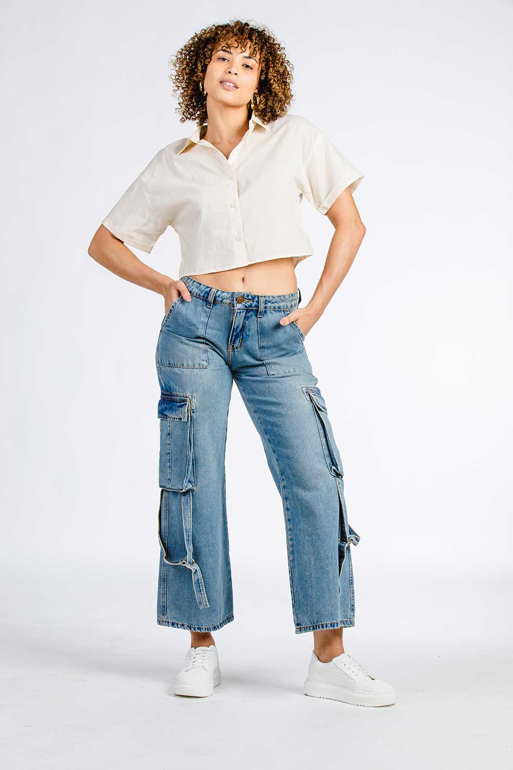 CALÇA JEANS BOOT CUT CARGO C4 DARK BLUE