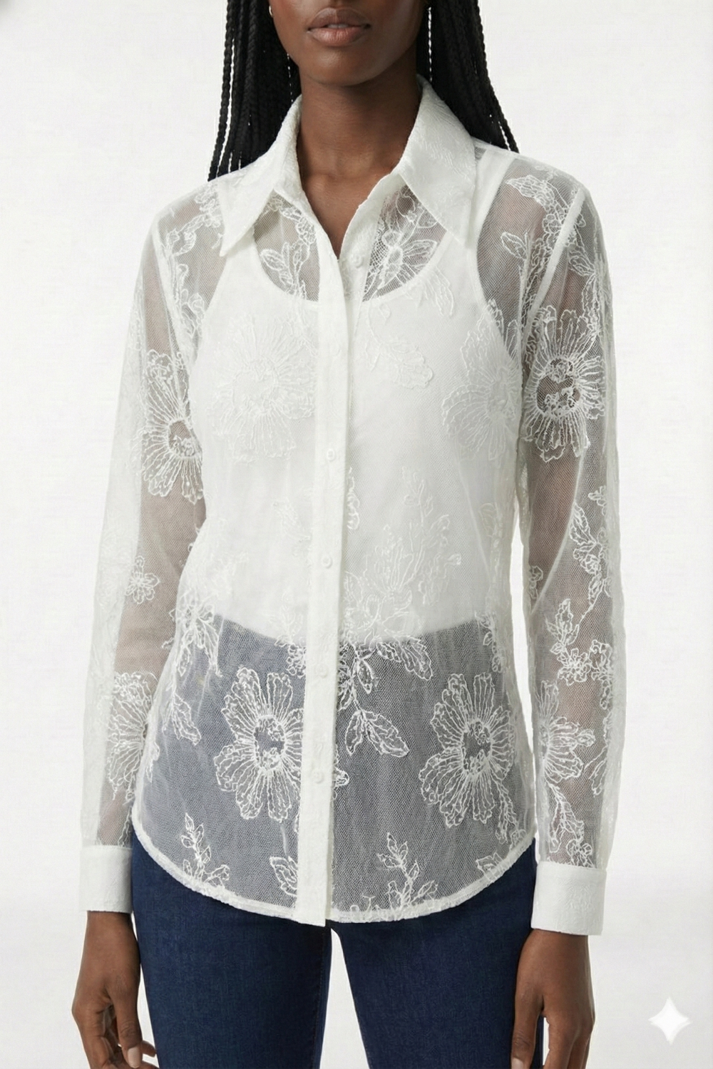 CAMISA M/L FEMININA EST. BORDADA BRANCO