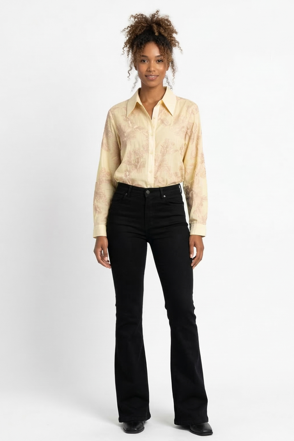 CAMISA M/L FEMININA EST. BORDADA AMARELA