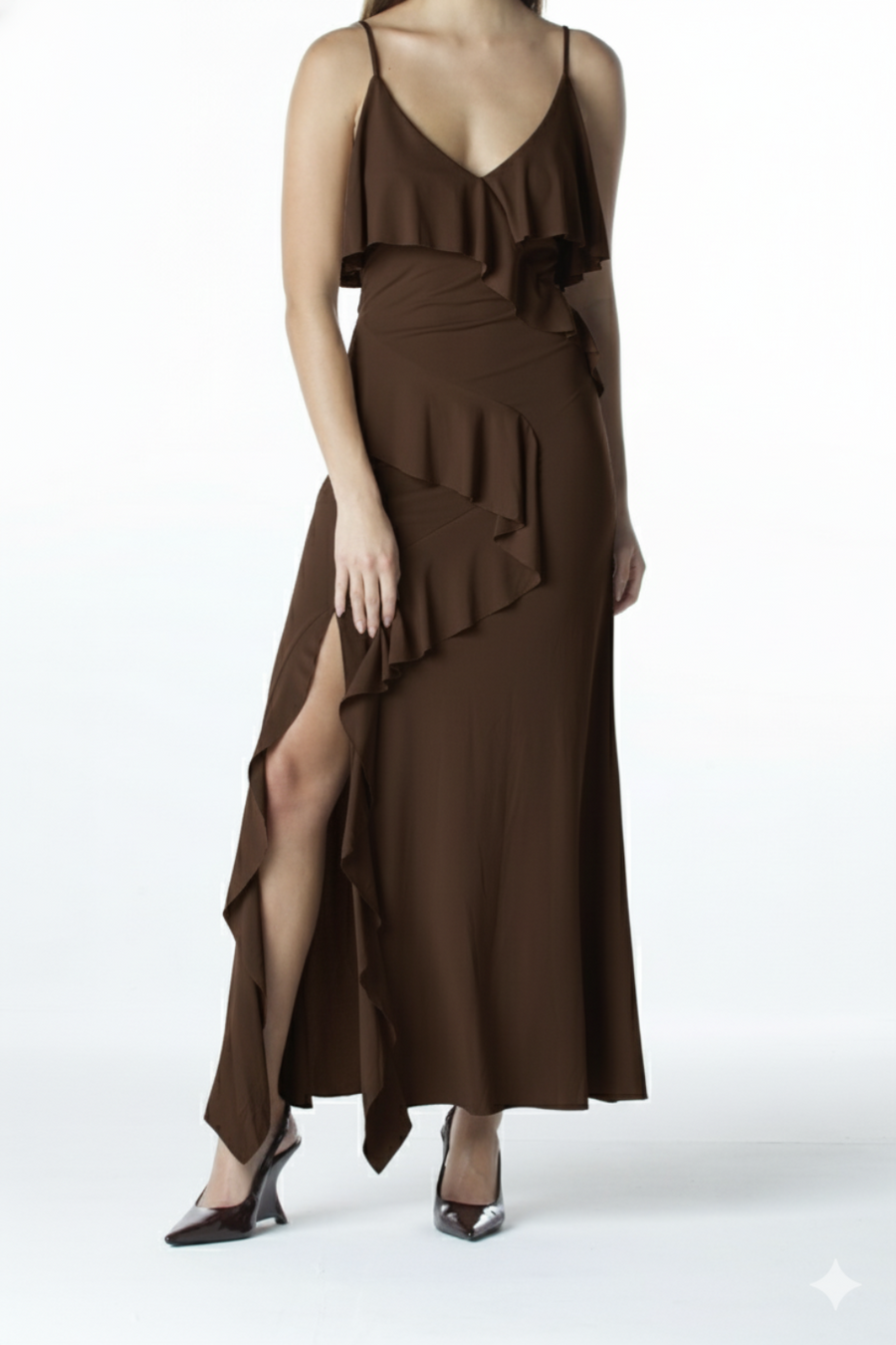 VESTIDO LONGO DE BABADO