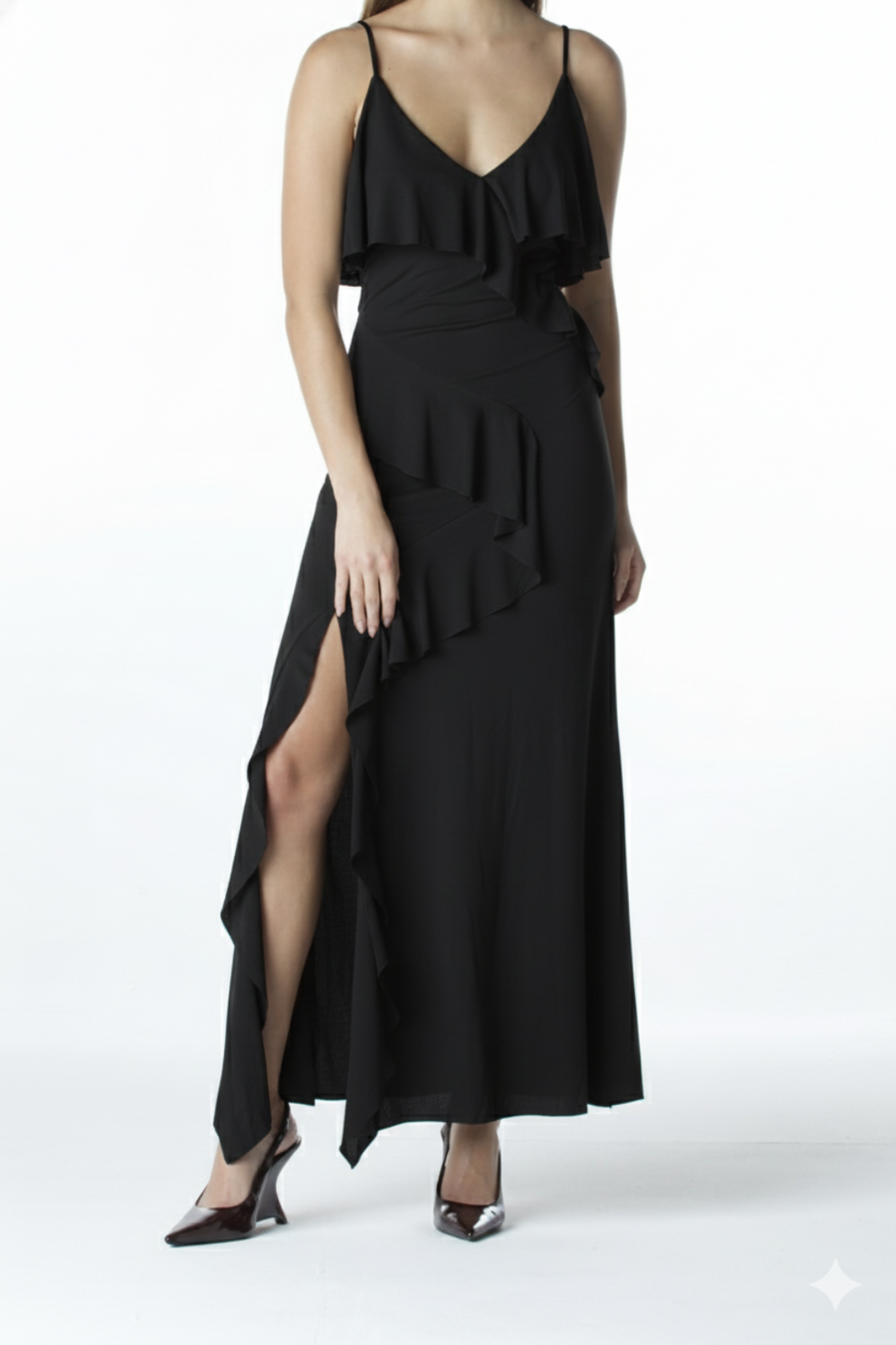 VESTIDO LONGO DE BABADO