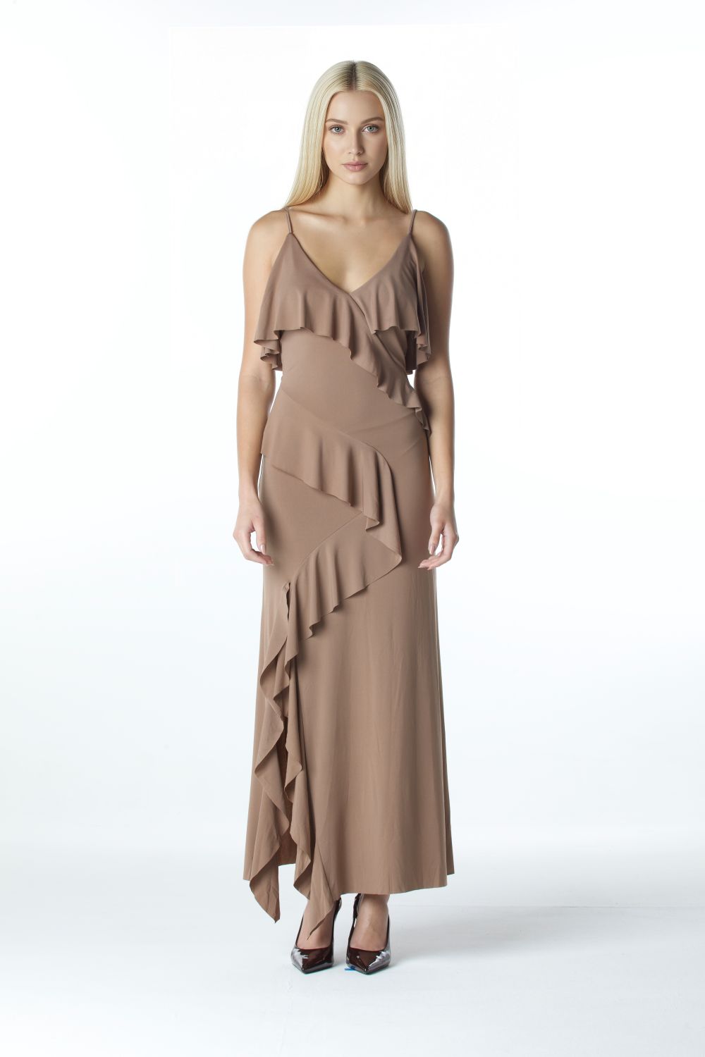 VESTIDO LONGO DE BABADO