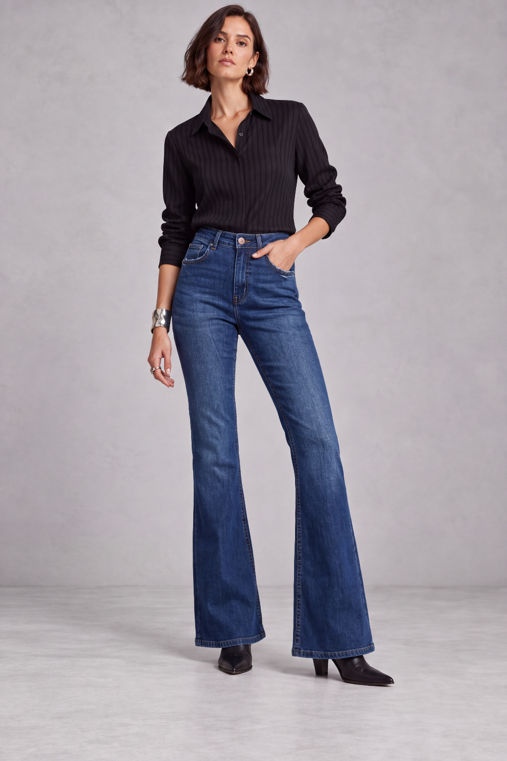 CALÇA JEANS BOOT CUT C4 BLUE WASH