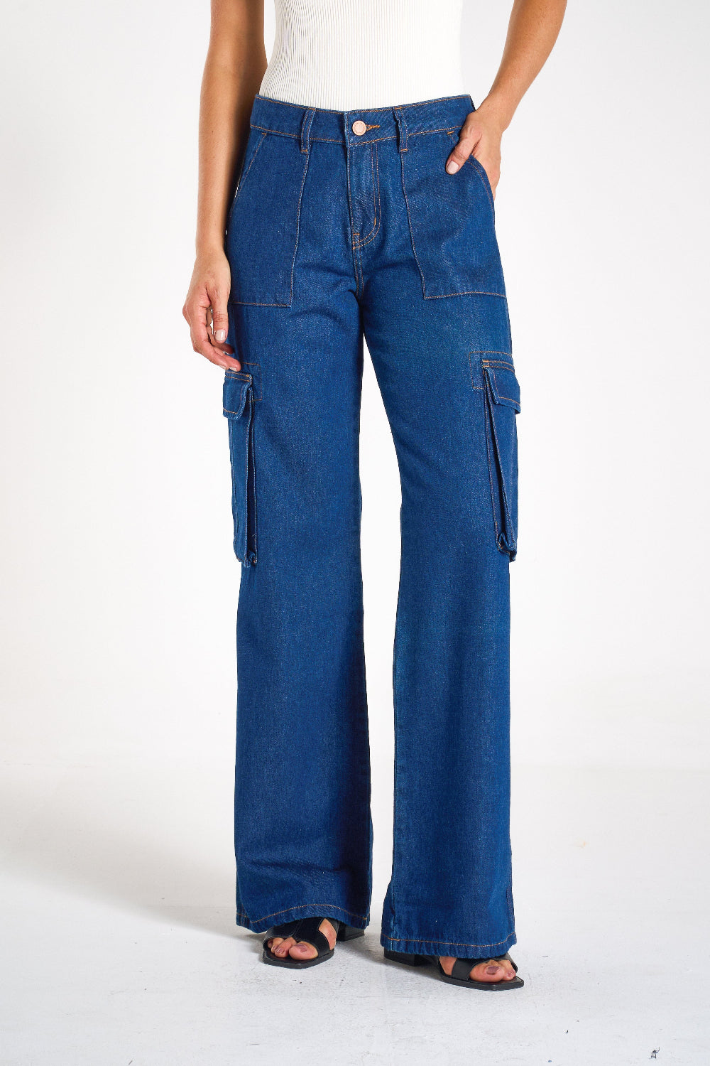 CALÇA JEANS CARGO BLUE WASH