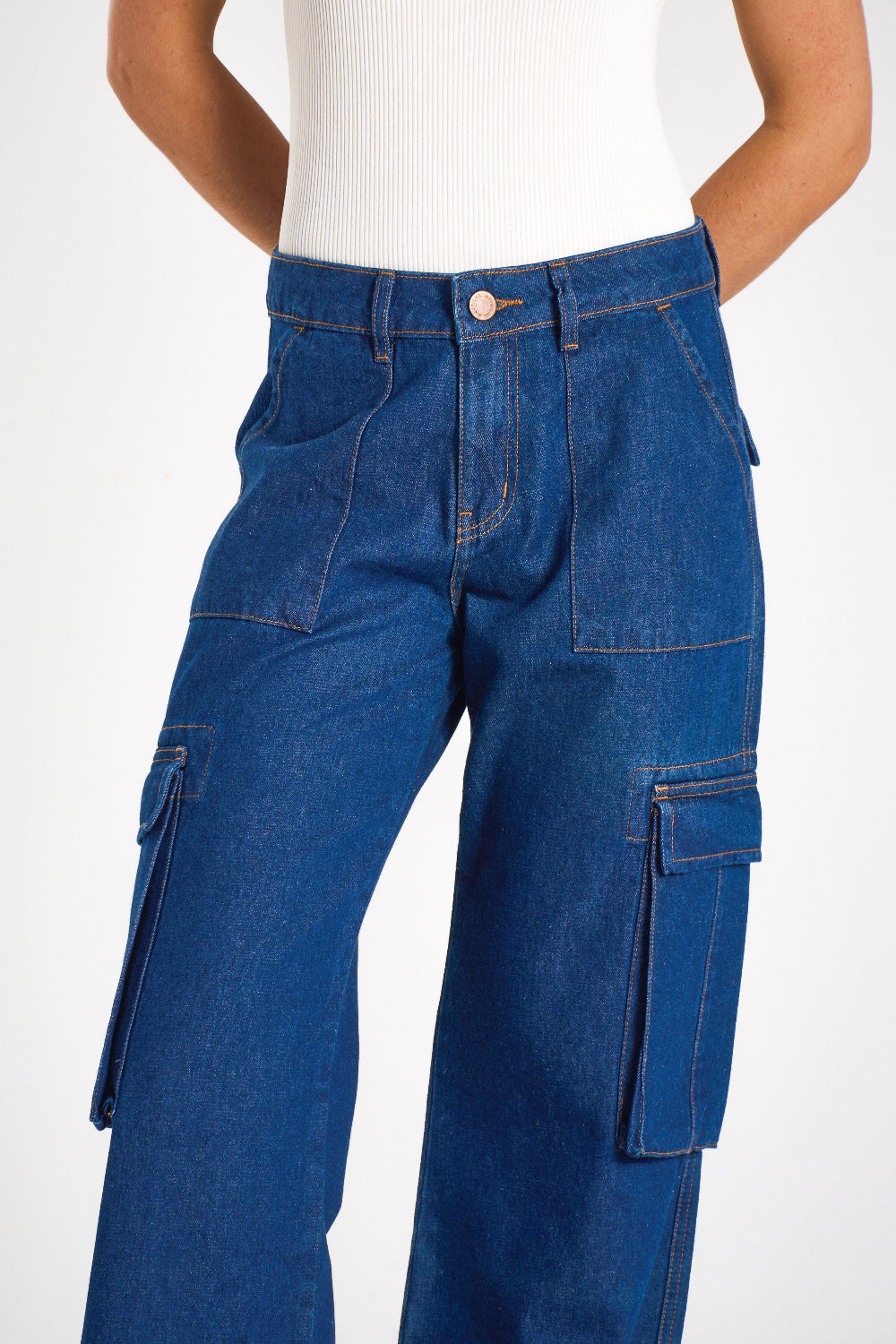 CALÇA JEANS CARGO BLUE WASH