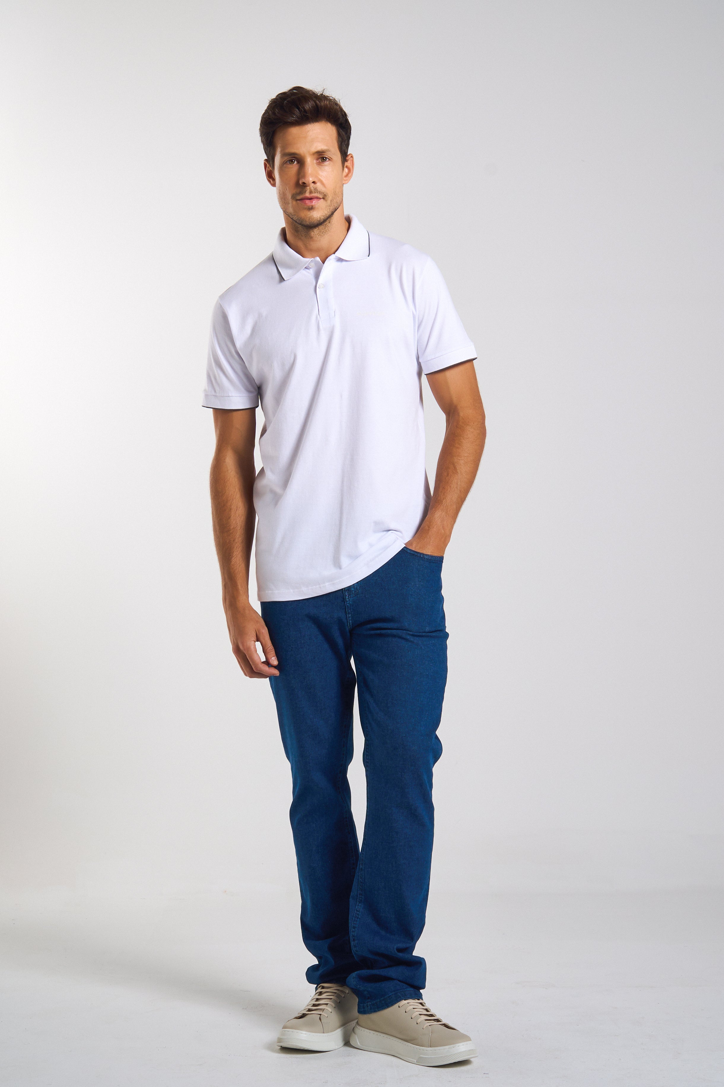 POLO COMFORT MALHA BRANCA GOLA FILETE