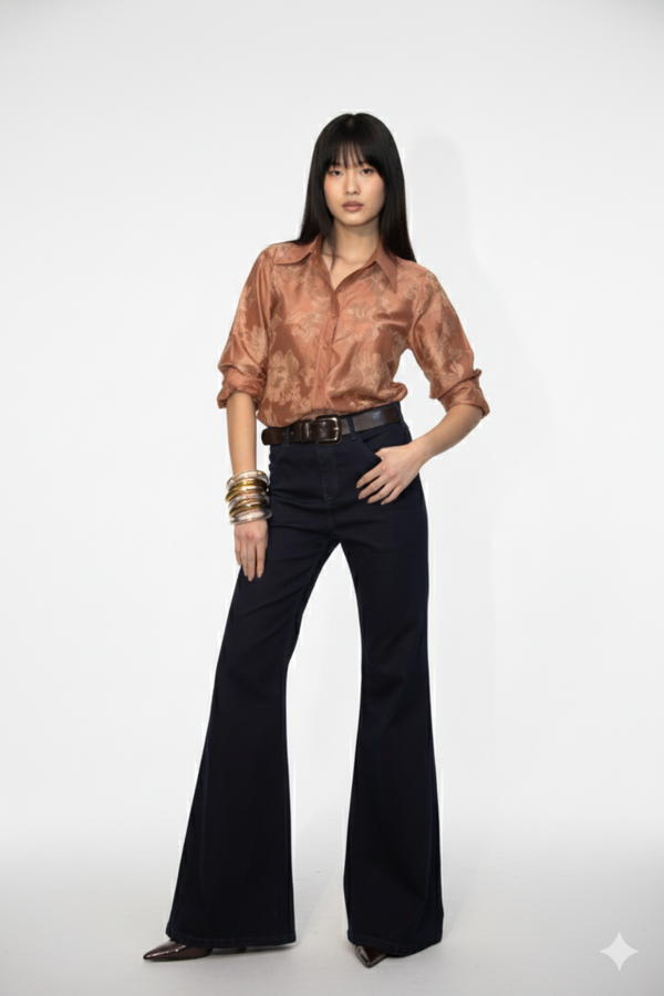 CAMISA M/L FEMININA EST. BORDADA OCRE
