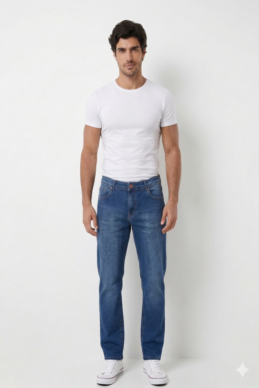 CALÇA JEANS RETA BLUE WASH