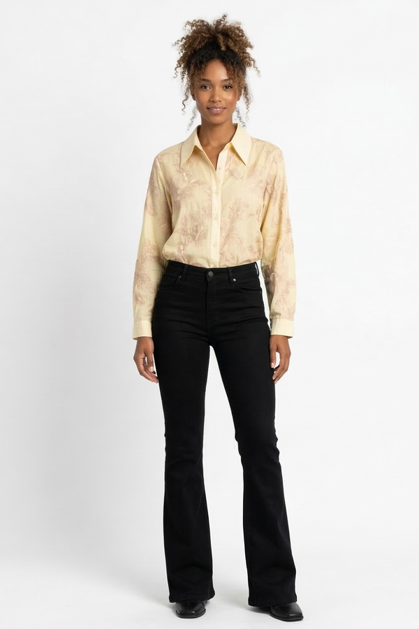 CAMISA M/L FEMININA EST. BORDADA AMARELA
