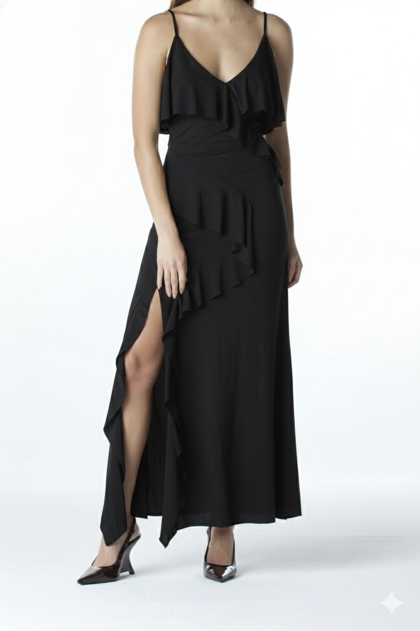 VESTIDO LONGO DE BABADO