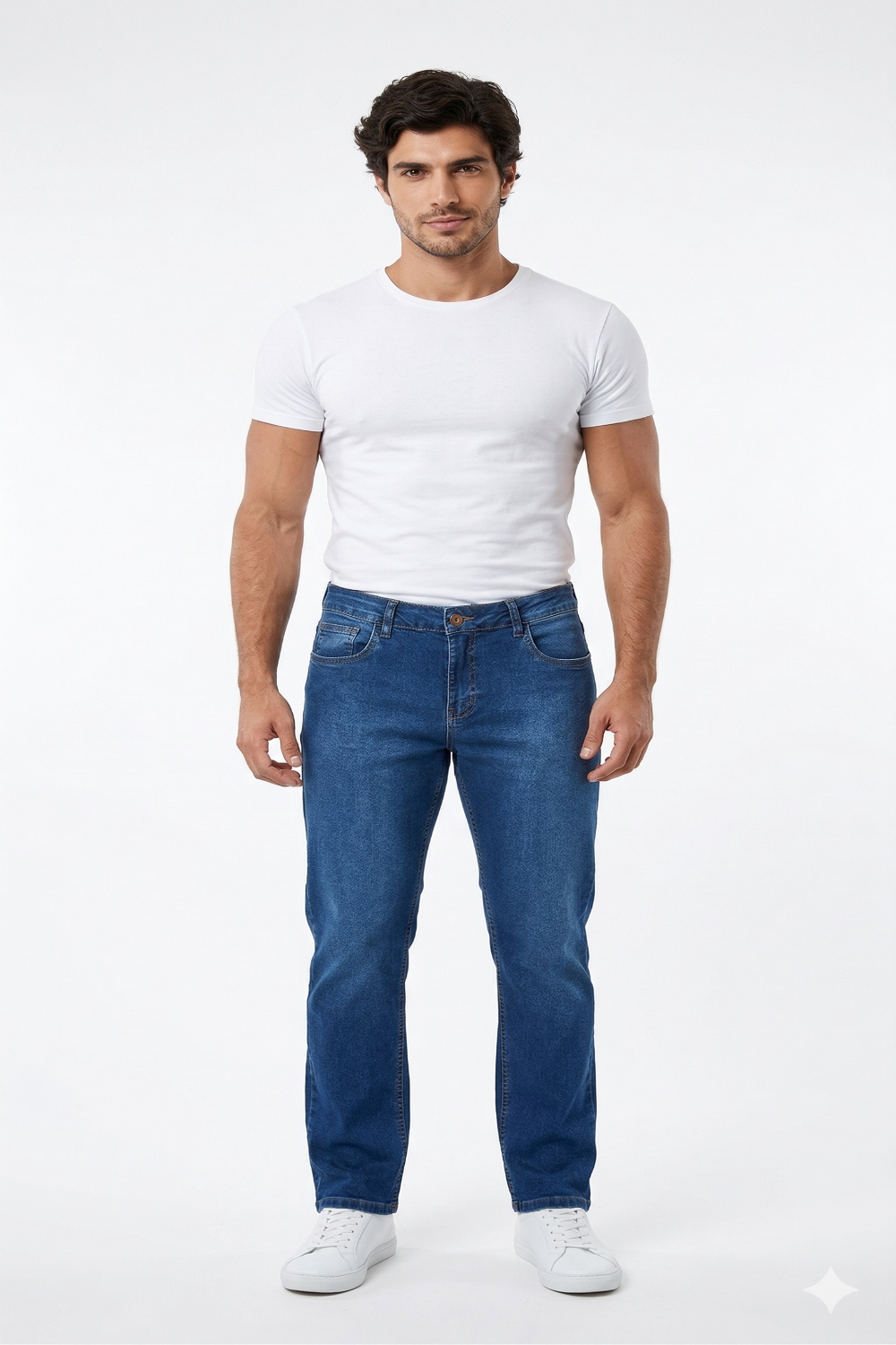 CALÇA JEANS RETA BLUE WASH