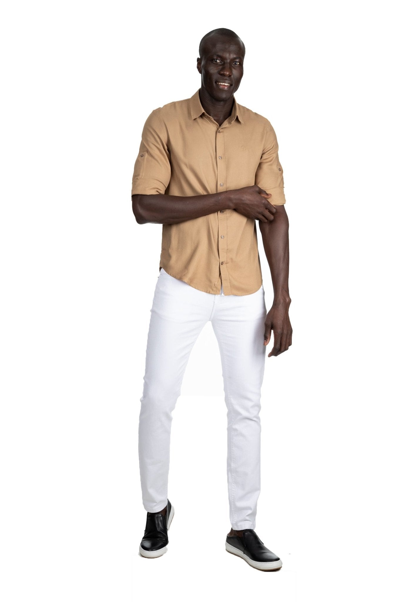 Camisa slim listrada em hot sale viscose